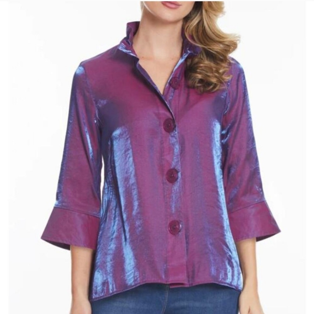 Ali Miles Iridescent Purple Button-Down Shirt